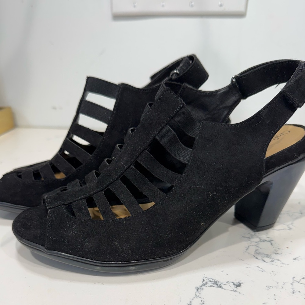 Croft & Barrow Ortholite Black Heel Buckle Open Toe Women's Size 10 Comfort